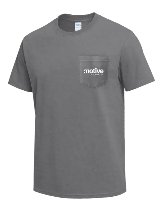 Medium Grey Heather Heavyweight 6.1 oz Pocket T-Shirt w/Motive Studio Logo