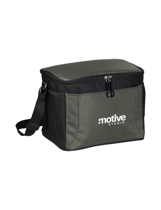 12 Can Grey/Black Cube Cooler w/Motive Studio Logo