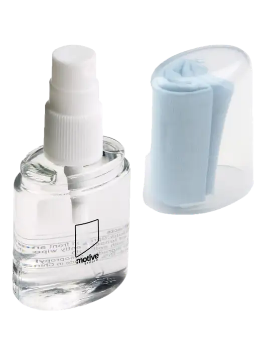 Lens Cleaning Spray & Microfiber Cloth w/Motive Studio Logo