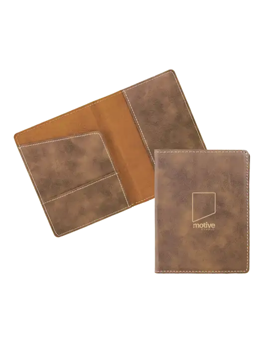 Rustic Leatherette Passport Holder w/Motive Studio Logo