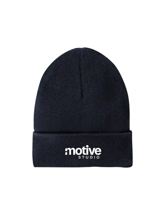 Recycled True Navy Beanie w/Motive Studio Logo