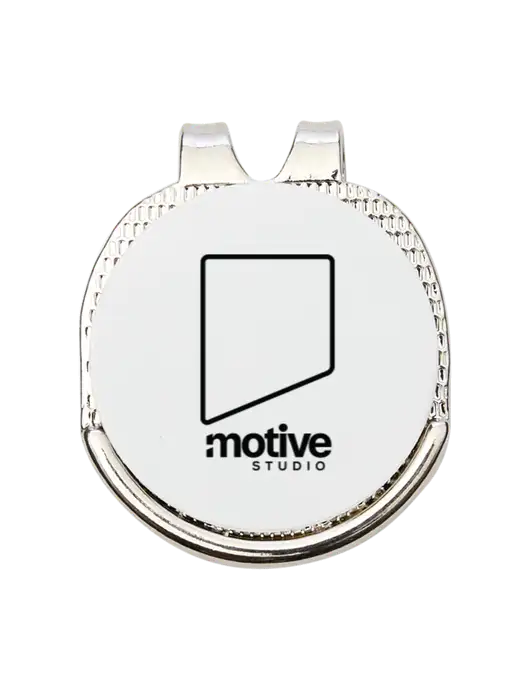 Antique Silver Hat Clip w/Golf Ball Marker w/Motive Studio Logo