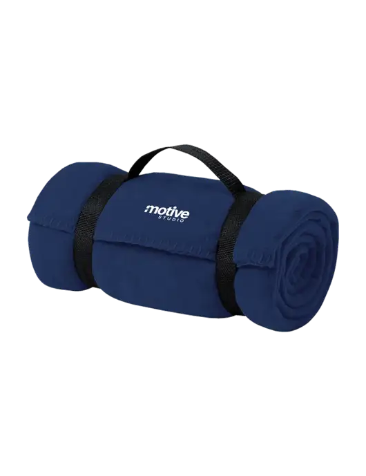 Casual Navy Fleece Blanket With Strap  w/Motive Studio Logo