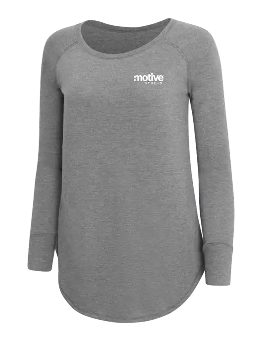 Womens Perfect Wide Collar Tunic Tri-Blend Grey Frost 4.5 oz T-Shirt w/Motive Studio Logo