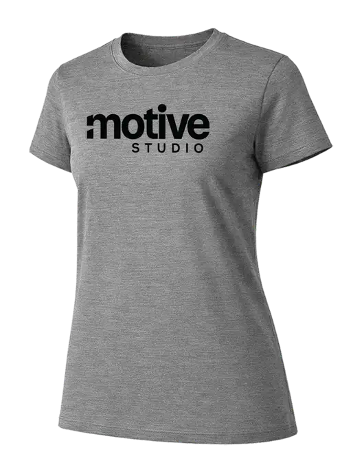 Womens Ring Spun Light Grey Heather 4.5 oz T-Shirt w/Motive Studio Logo