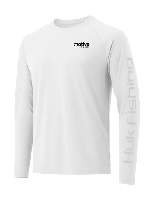HUK White LoPro Pursuit Long Sleeve T-Shirt w/Motive Studio Logo