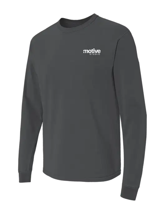 Comfort Colors Garment-Dyed Dark Grey Heather Heavyweight Long Sleeve T-Shirt w/Motive Studio Logo