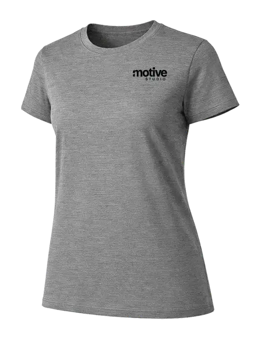 Womens Ring Spun Light Grey Heather 4.5 oz T-Shirt w/Motive Studio Logo