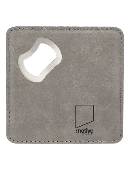 Grey Leatherette Coaster with Bottle Opener w/Motive Studio Logo