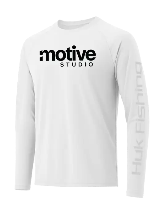 HUK White LoPro Pursuit Long Sleeve T-Shirt w/Motive Studio Logo