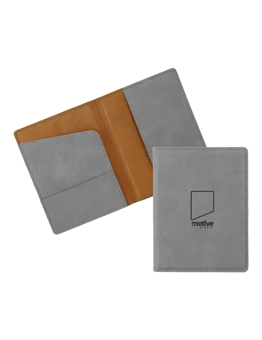 Grey Leatherette Passport Holder w/Motive Studio Logo