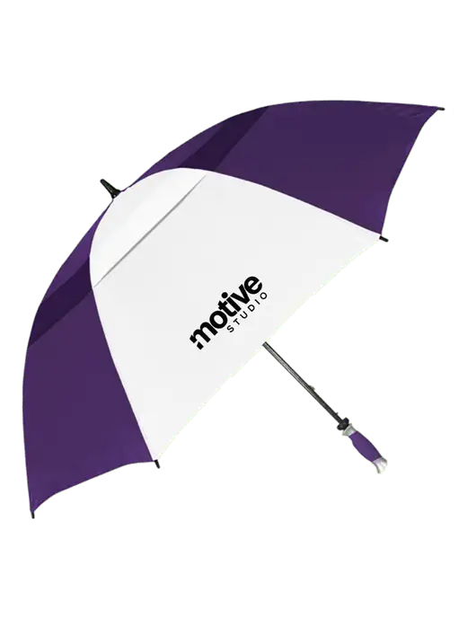 Purple/White Vented Typhoon Tamer Golf Umbrella w/Motive Studio Logo