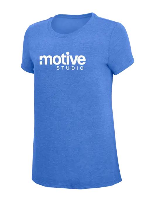 Womens Simply Soft Royal Frost 4.5oz  Poly/Combed Ring Spun Cotton T-Shirt w/Motive Studio Logo