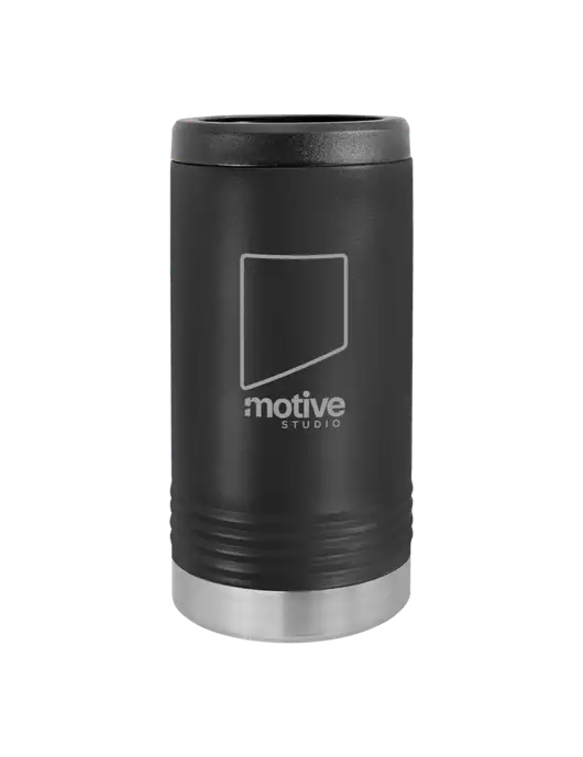 Polar Camel Powder Coated Black Vacuum Insulated Slim Beverage Holder w/Motive Studio Logo