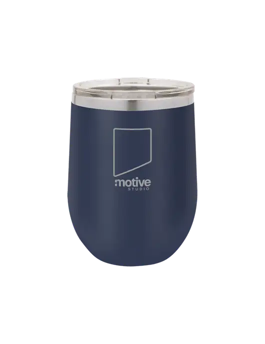 Polar Camel 12 oz Powder Coated Navy Vacuum Insulated Stemless Wine Tumbler w/Motive Studio Logo