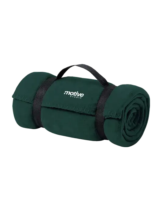 Casual Dark Green Fleece Blanket With Strap w/Motive Studio Logo