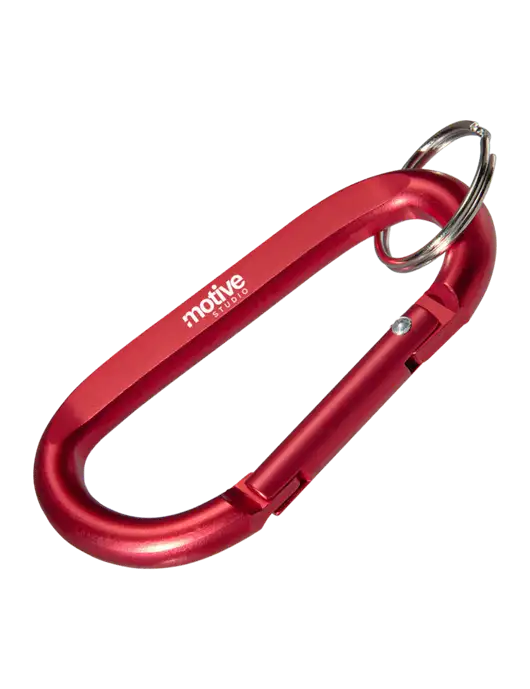 Red Carabiner & Key Ring w/Motive Studio Logo
