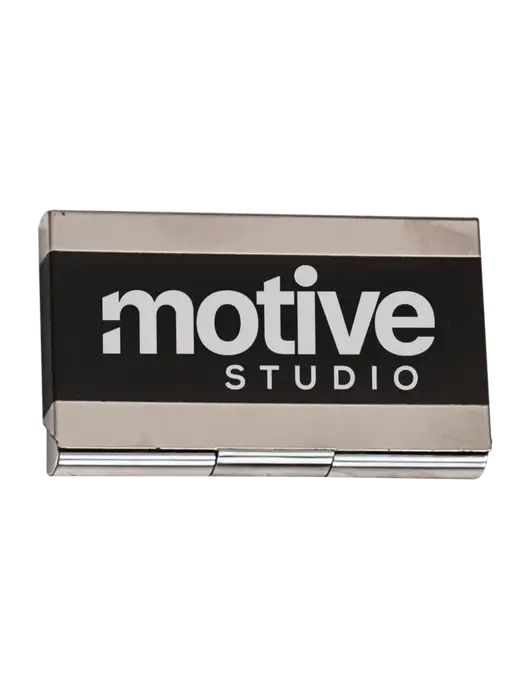 Black 3.75 x 2.5 Business Card Holder w/Motive Studio Logo
