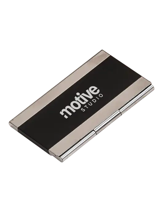 Black 3.75 x 2.5 Business Card Holder w/Motive Studio Logo