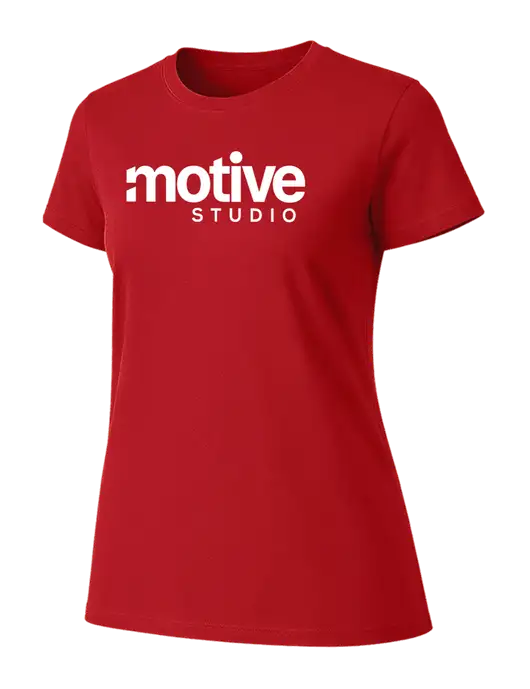 Womens Ring Spun Bright Red 4.5 oz T-Shirt w/Motive Studio Logo