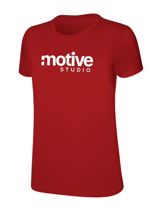 Womens Ring Spun Bright Red 4.5 oz T-Shirt w/Motive Studio Logo