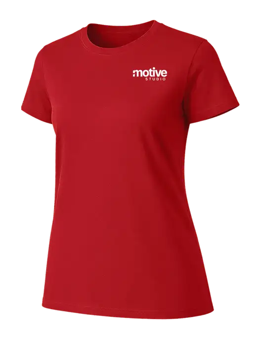 Womens Ring Spun Bright Red 4.5 oz T-Shirt w/Motive Studio Logo