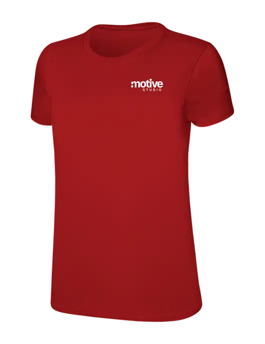 Womens Ring Spun Bright Red 4.5 oz T-Shirt w/Motive Studio Logo