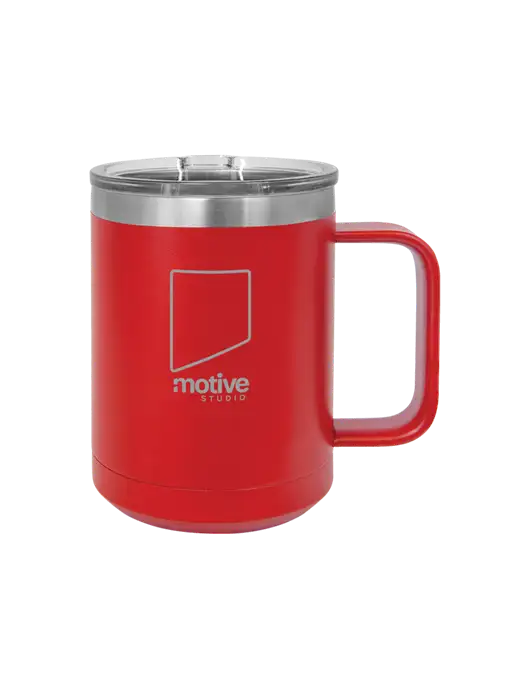 Polar Camel 15 oz Powder Coated Red Vacuum Insulated Mug with Slider Lid w/Motive Studio Logo