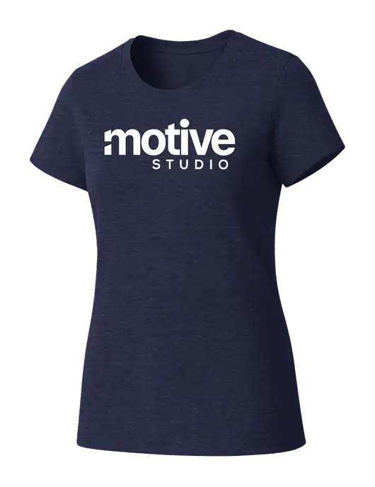 Womens Seriously Soft Heathered Navy T-Shirt w/Motive Studio Logo