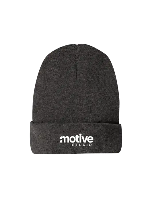Recycled Charcoal Heather Beanie w/Motive Studio Logo