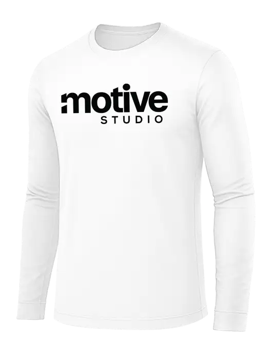 Long Sleeve White PosiCharge Competitor Tee w/Motive Studio Logo