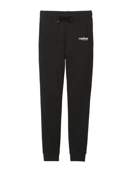 District Womens Black Mid-Rise Fleece Jogger w/Motive Studio Logo