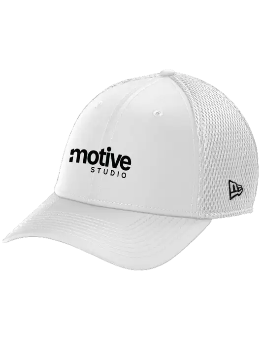 New Era 39THIRTY Performance Stretch White Mesh Cap w/Motive Studio Logo