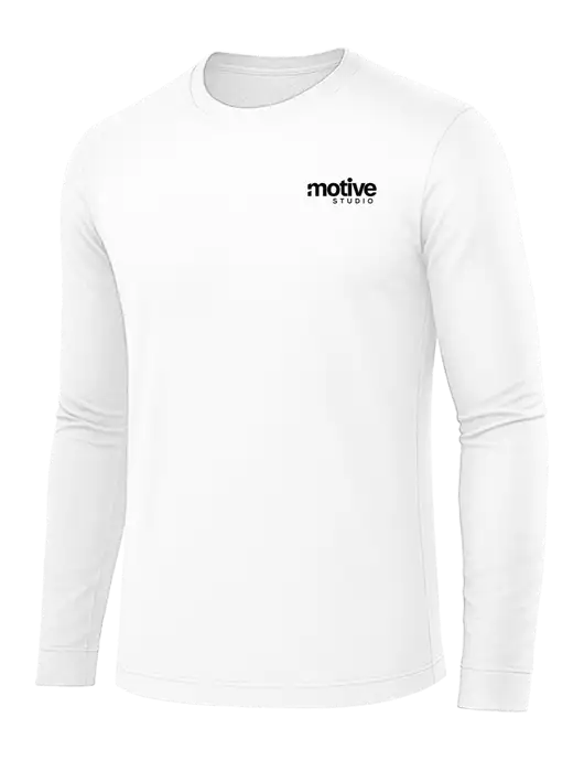 Long Sleeve White PosiCharge Competitor Tee w/Motive Studio Logo