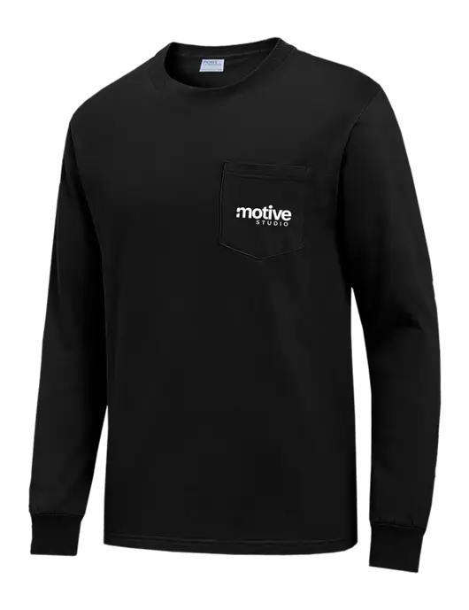 Black Long Sleeve Heavyweight 6.1 oz Pocket T-Shirt w/Motive Studio Logo