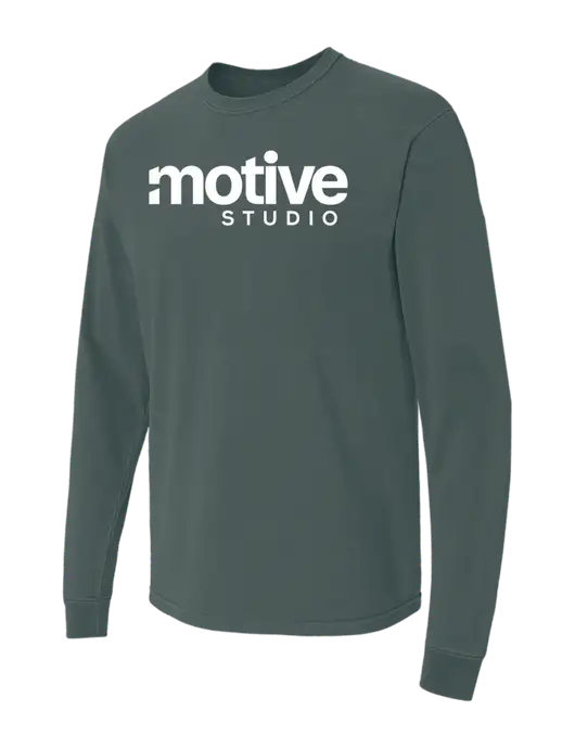Comfort Colors Garment-Dyed Dark Green Heather Heavyweight Long Sleeve T-Shirt w/Motive Studio Logo