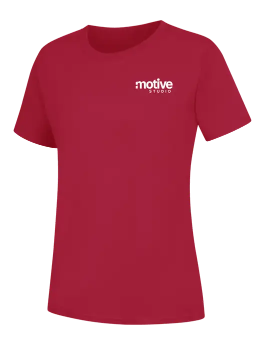 Womens Red Core Blend Tee w/Motive Studio Logo