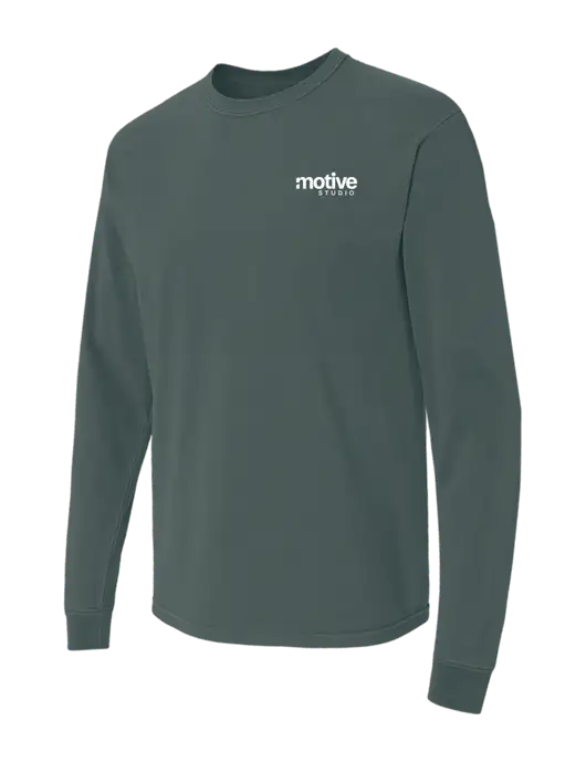 Comfort Colors Garment-Dyed Dark Green Heather Heavyweight Long Sleeve T-Shirt w/Motive Studio Logo