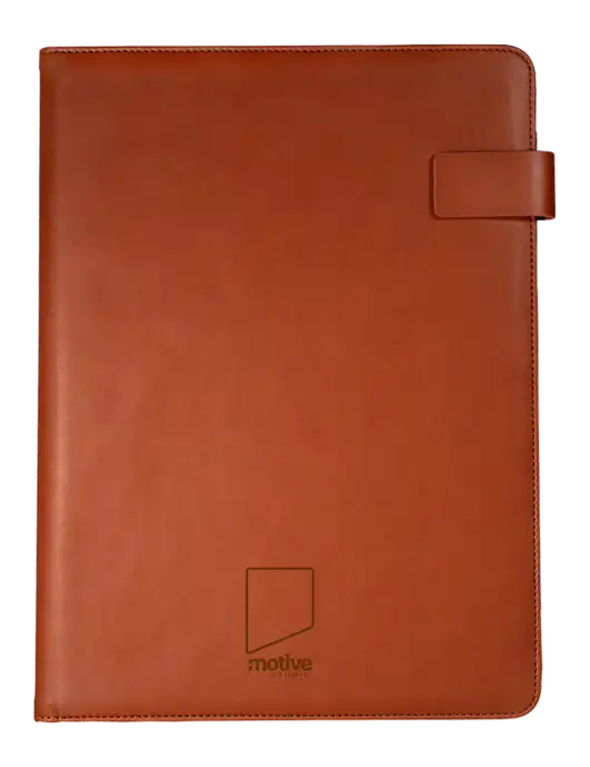 Leeman Light Brown Tuscany Tech Padfolio 9 x 12.125 w/Motive Studio Logo