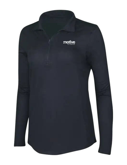 Black Triad Solid Womens Posicharge Tri-Blend Wicking 1/4 Zip Pullover w/Motive Studio Logo