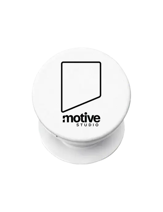 White PopPal Cell Phone Holder w/Motive Studio Logo