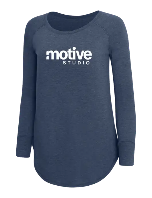 Womens Perfect Wide Collar Tunic Tri-Blend Navy Frost 4.5 oz T-Shirt w/Motive Studio Logo