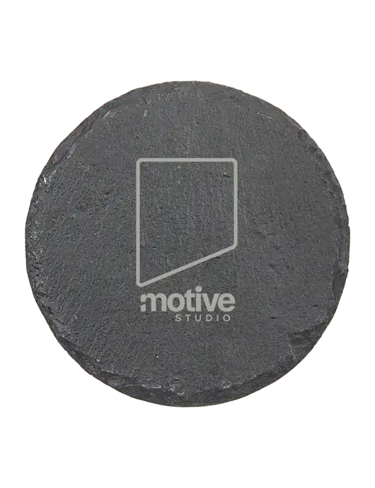 Round Slate Coaster w/Motive Studio Logo