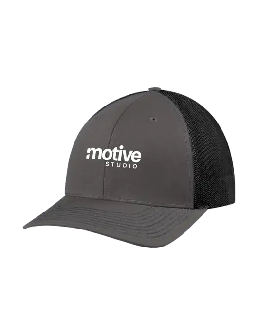 Richardson Adjustable Snapback Original 112 Trucker Cap Dark Grey w/Black Mesh w/Motive Studio Logo