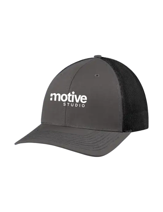 Richardson Adjustable Snapback Original 112 Trucker Cap Dark Grey w/Black Mesh w/Motive Studio Logo