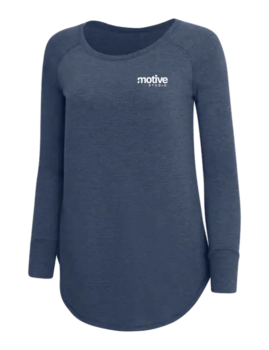 Womens Perfect Wide Collar Tunic Tri-Blend Navy Frost 4.5 oz T-Shirt w/Motive Studio Logo