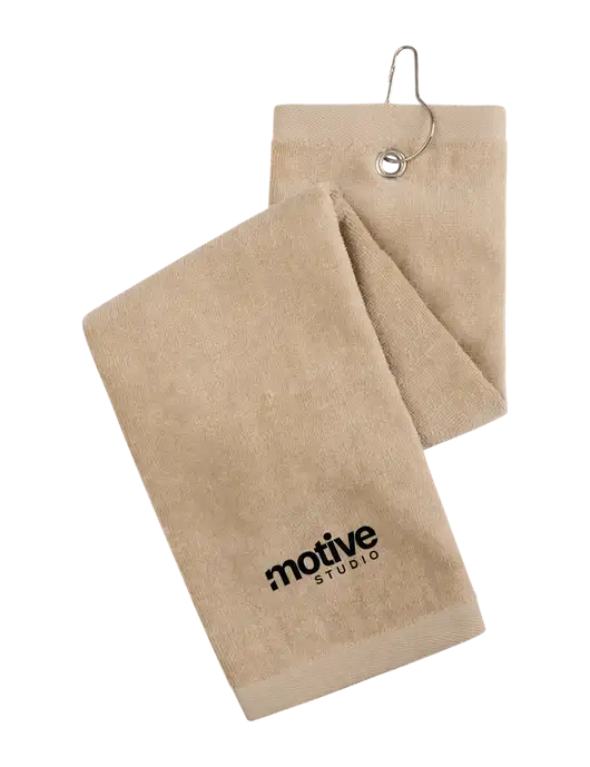 Khaki Tri-Fold Golf Towel with Grommet w/Motive Studio Logo