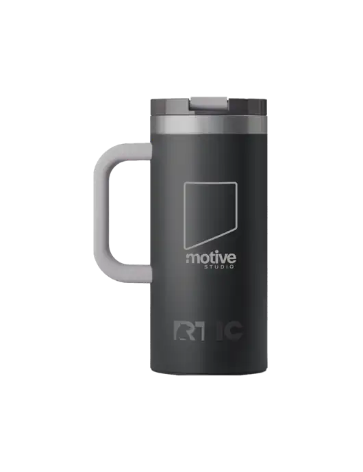 RTIC Road Trip 16 oz Charcoal Travel Mug w/Motive Studio Logo