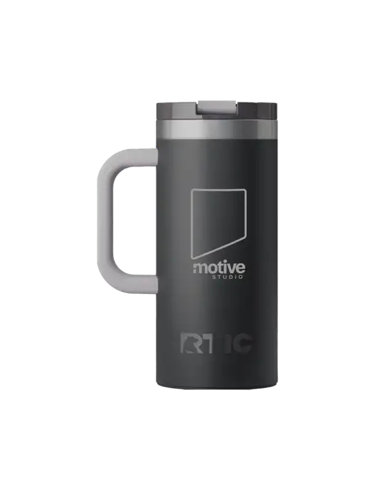 RTIC Road Trip 16 oz Charcoal Travel Mug w/Motive Studio Logo