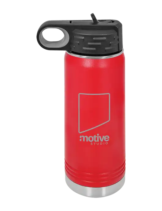 Polar Camel 20 oz Powder Coated Red Vacuum Insulated Water Bottle w/Motive Studio Logo